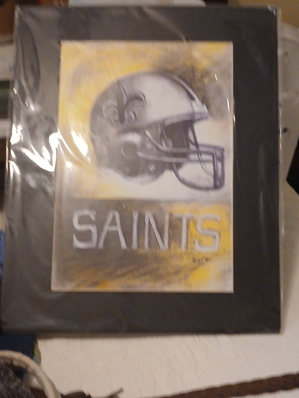 Saints Helmet Wall Art Print in Black, Gold and White